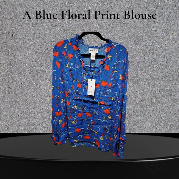 Tops - A Blue Floral Print Blouse